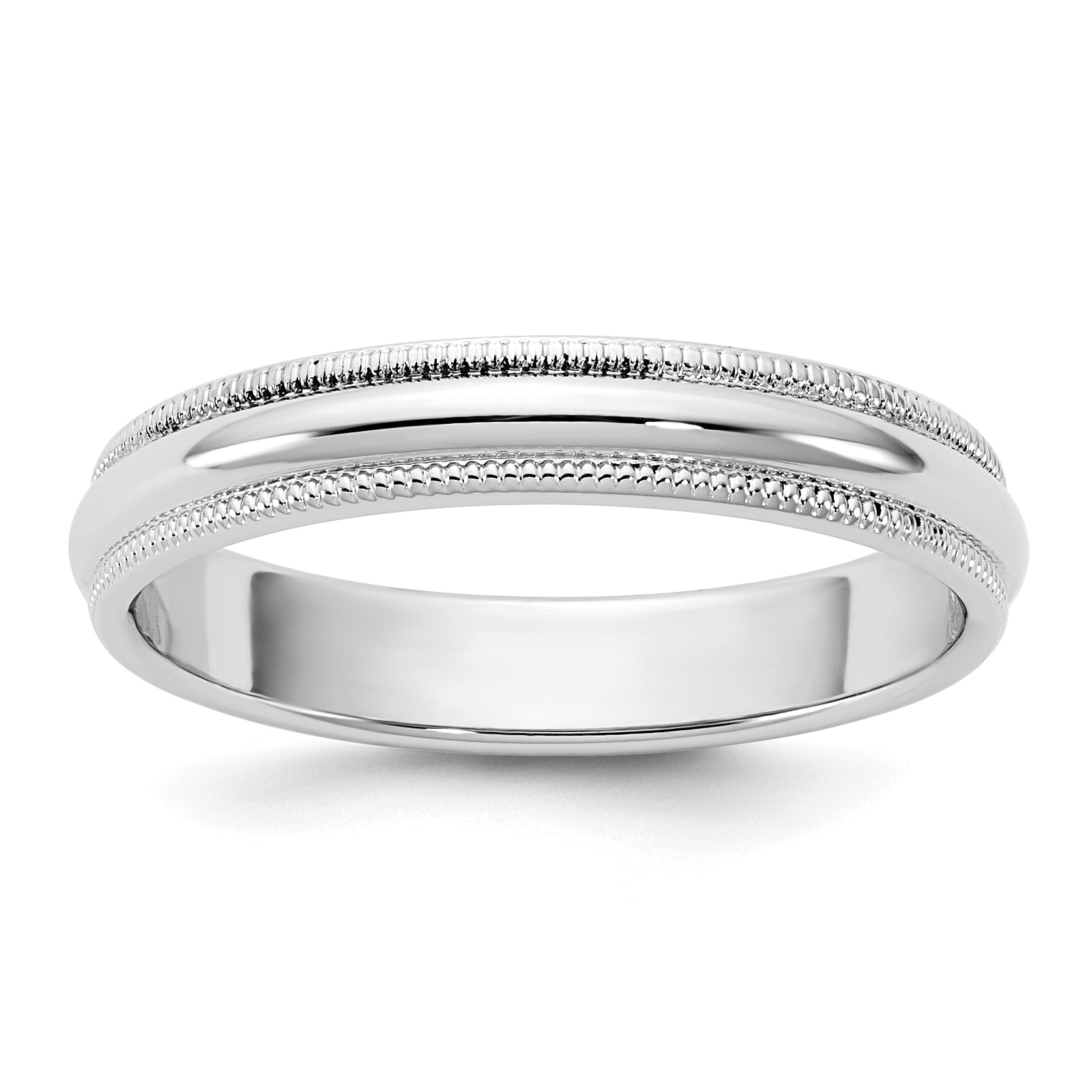 10K White Gold 10Kw 3.5mm Milgrain Half Round Band Size 6.5