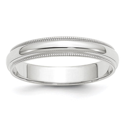 14k White Gold 4mm Milgrain Half Round Wedding Band Ring