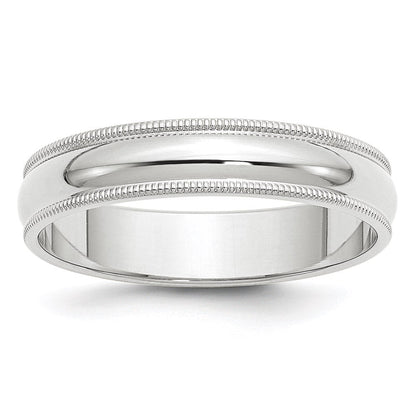 18k White Gold 5mm Milgrain Half Round Wedding Band Ring