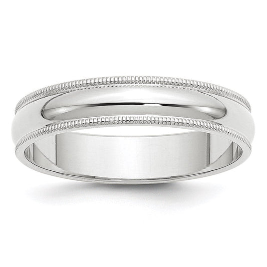 14k White Gold 5mm Milgrain Half Round Wedding Band Ring