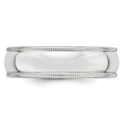 14k White Gold 6mm Milgrain Half Round Wedding Band Ring