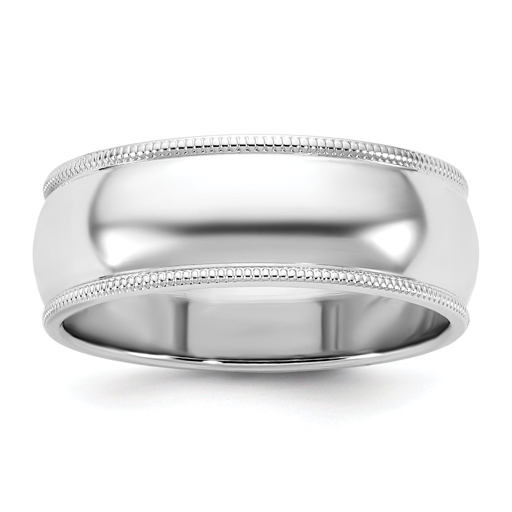 10K White Gold 10Kw 7mm Milgrain Half Round Band Size 7.5