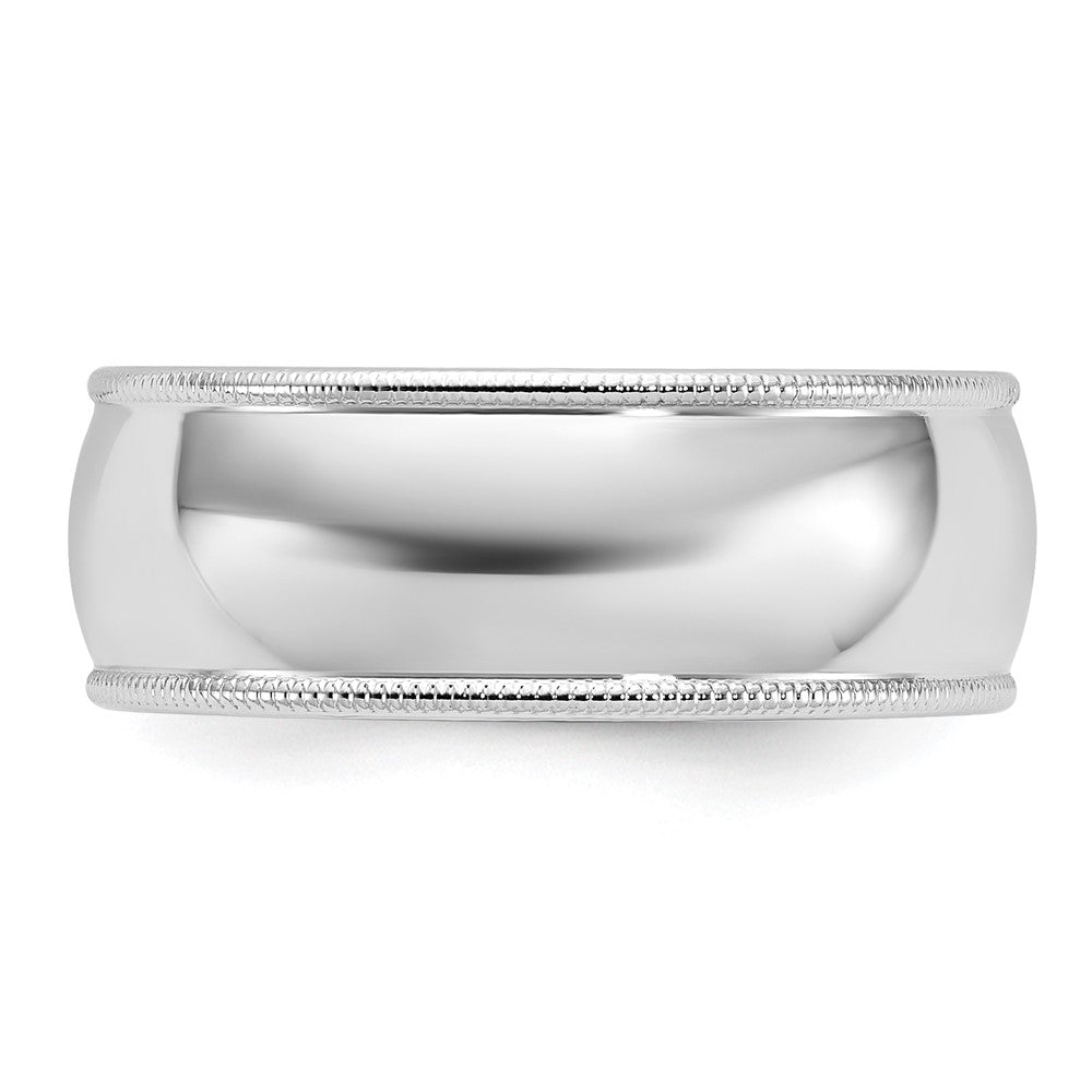 10k White Gold 8mm Milgrain Half Round Wedding Band Ring