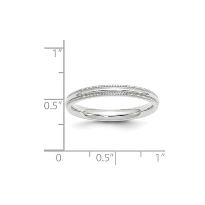 14k White Gold 3mm Milgrain Half Round Comfort Fit Wedding Band Ring