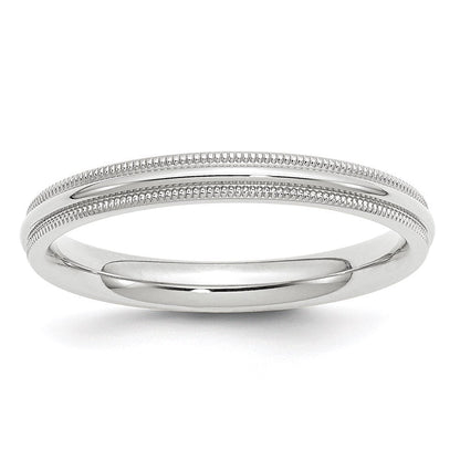 18k White Gold 3mm Milgrain Half Round Comfort Fit Wedding Band Ring
