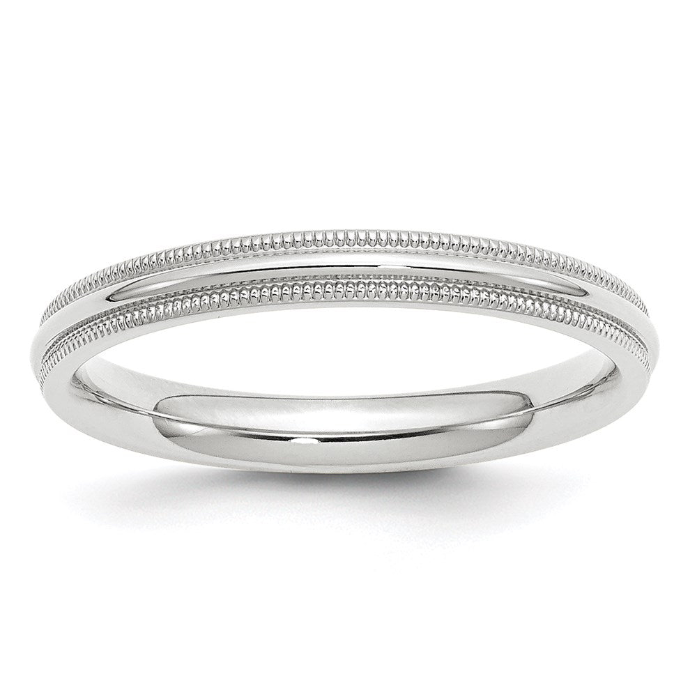 10k White Gold 3mm Milgrain Half Round Comfort Fit Wedding Band Ring