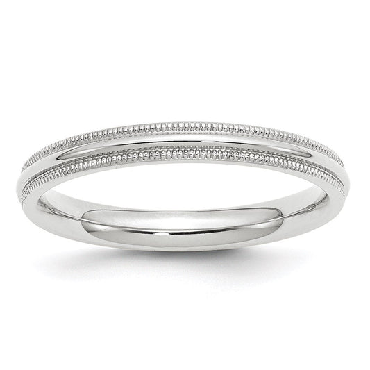 14k White Gold 3mm Milgrain Half Round Comfort Fit Wedding Band Ring