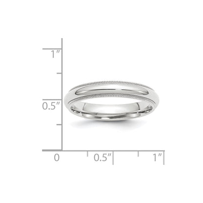 18k White Gold 4mm Milgrain Half Round Comfort Fit Wedding Band Ring