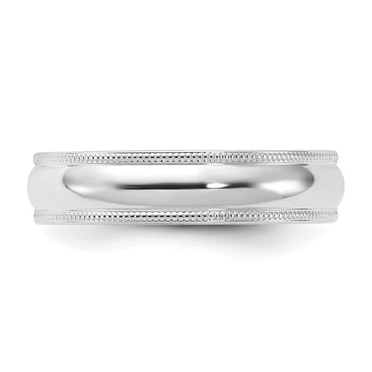 14k White Gold 5mm Milgrain Half Round Comfort Fit Wedding Band Ring
