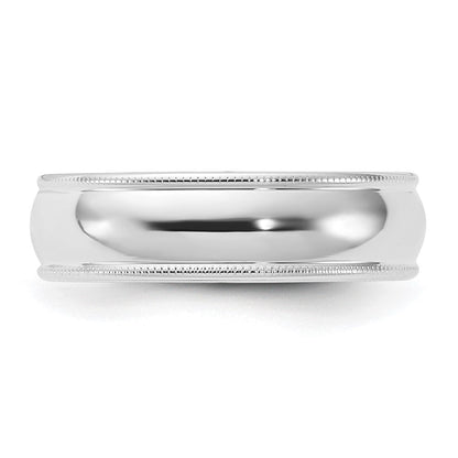 10k White Gold 6mm Milgrain Half Round Comfort Fit Wedding Band Ring