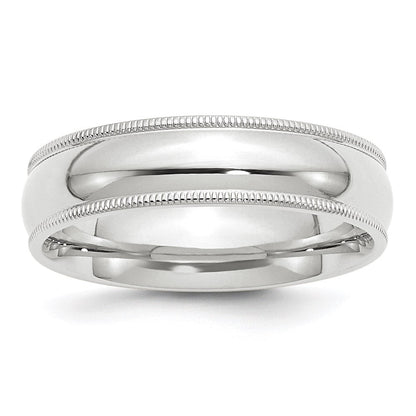 10k White Gold 6mm Milgrain Half Round Comfort Fit Wedding Band Ring