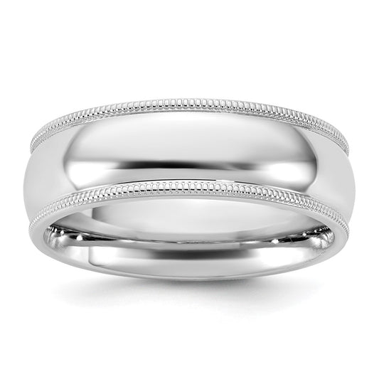 14K White Gold 6.5mm Milgrain Comfort Fit Band
