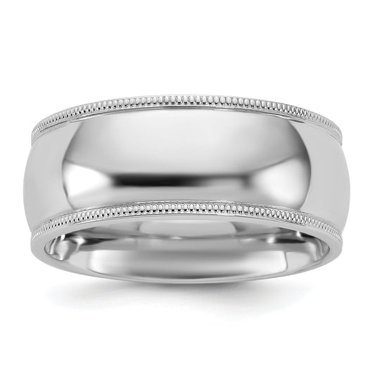 10K White Gold 10Kw 8mm Milgrain Comfort Fit Band Size 9