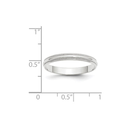 14k White Gold 3mm Lightweight Milgrain Half Round Wedding Band Ring