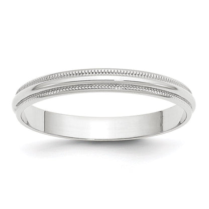 14k White Gold 3mm Lightweight Milgrain Half Round Wedding Band Ring