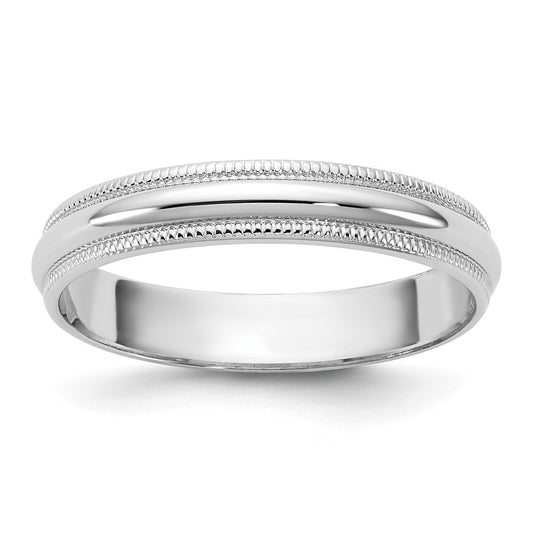 10K White Gold 10Kw 3.5mm Lightweight Milgrain Half Round Band Size 10.5