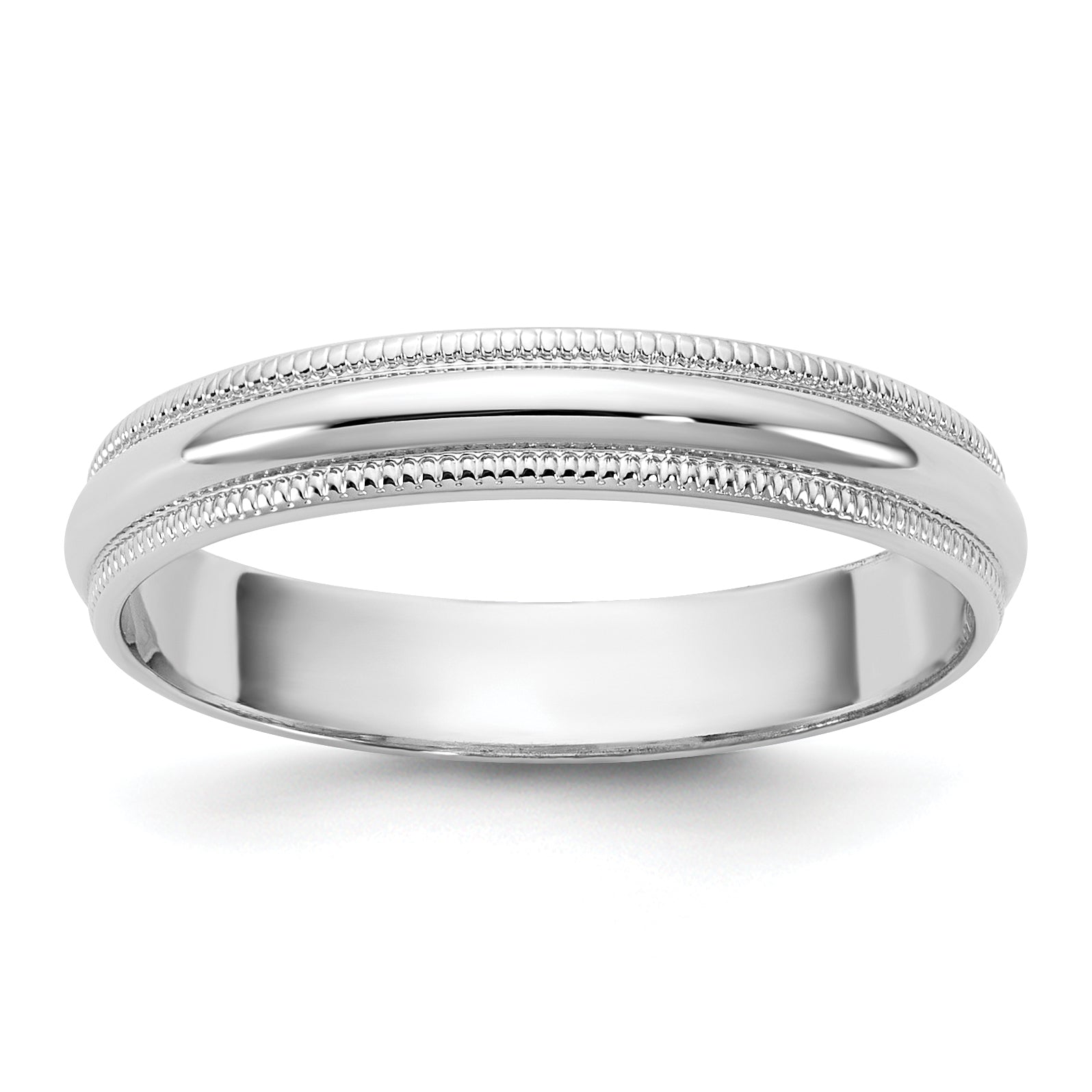 10K White Gold 10Kw 3.5mm Lightweight Milgrain Half Round Band Size 5.5