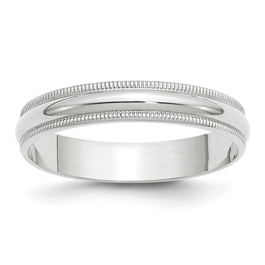 14k White Gold 4mm Lightweight Milgrain Half Round Wedding Band Ring