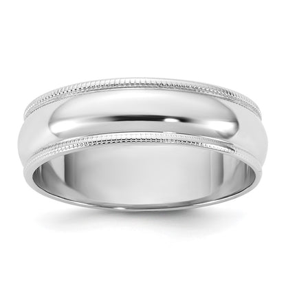 10K White Gold 10Kw 5.5mm Lightweight Milgrain Half Round Band Size 7.5