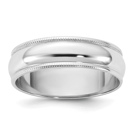 10K White Gold 10Kw 5.5mm Lightweight Milgrain Half Round Band Size 7.5