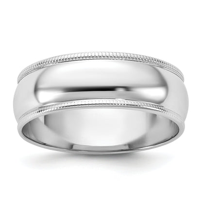 10K White Gold 10Kw 6.5mm Lightweight Milgrain Half Round Band Size 10.5