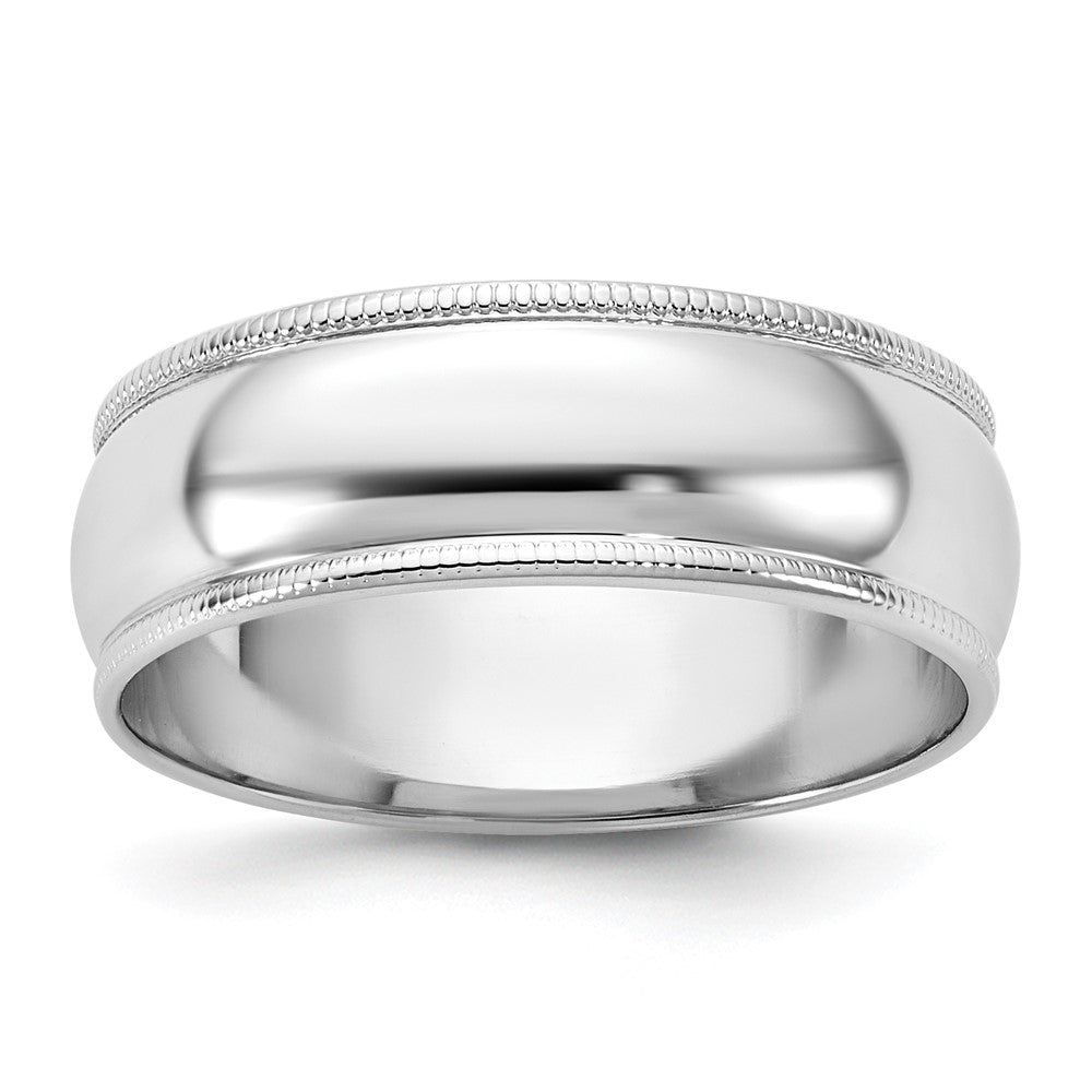 14K White Gold 6.5mm Lightweight Milgrain Half Round Band