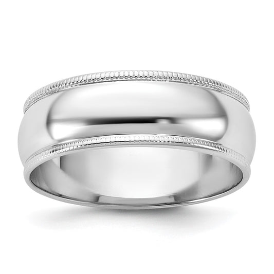 14K White Gold 6.5mm Lightweight Milgrain Half Round Band