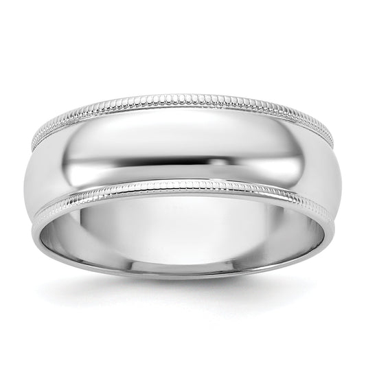 10K White Gold 10Kw 6.5mm Lightweight Milgrain Half Round Band Size 11.5
