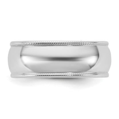 10K White Gold 10Kw 7mm Lightweight Milgrain Half Round Band Size 9