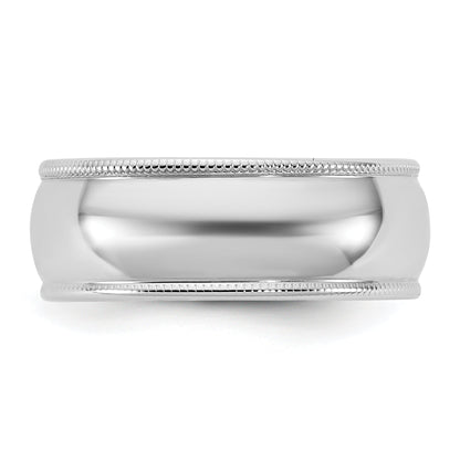 10K White Gold 10Kw 7mm Lightweight Milgrain Half Round Band Size 14
