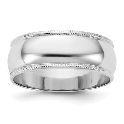 10K White Gold 10Kw 7mm Lightweight Milgrain Half Round Band Size 4