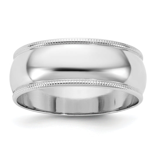 10K White Gold 10Kw 7mm Lightweight Milgrain Half Round Band Size 14