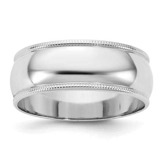 10K White Gold 10Kw 7mm Lightweight Milgrain Half Round Band Size 8.5