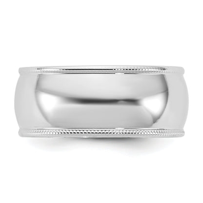 10K White Gold 10Kw 8mm Lightweight Milgrain Half Round Band Size 12
