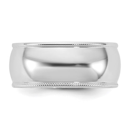 14K White Gold 8mm Lightweight Milgrain Half Round Band