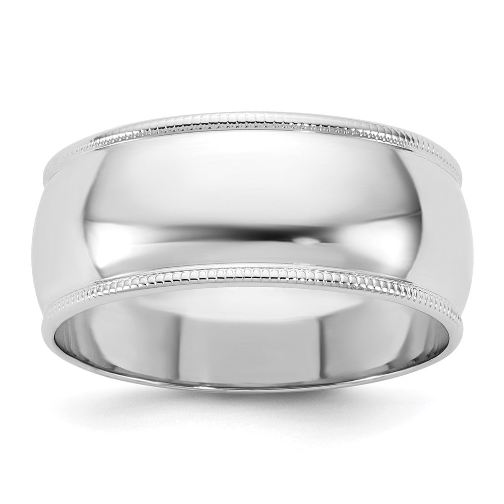 14K White Gold 8mm Lightweight Milgrain Half Round Band