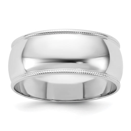 14K White Gold 8mm Lightweight Milgrain Half Round Band