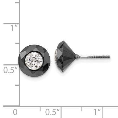 14K White Gold Night 6.50Ct. Black & Aa Diamond Stud Earrings