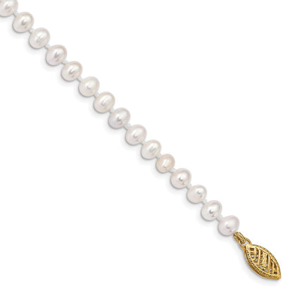 14K Yellow Gold 4 5mm White Near Round Freshwater Cultured Pearl 7.5 Inch Bracelet