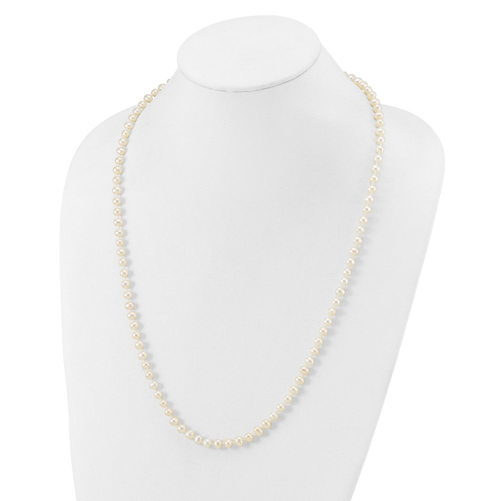 14K Yellow Gold 5 6mm White Near Round Freshwater Cultured Pearl 24 Inch Necklace