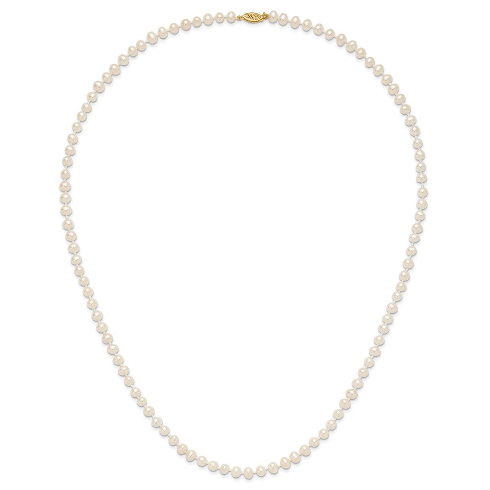 14K Yellow Gold 5 6mm White Near Round Freshwater Cultured Pearl 24 Inch Necklace