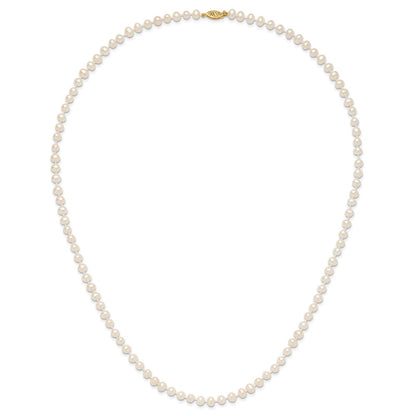 14K Yellow Gold 5 6mm White Near Round Freshwater Cultured Pearl 24 Inch Necklace