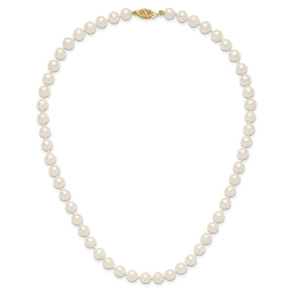 10K Yellow Gold 6-7mm White Near-Round Freshwater Cultured Pearl Necklace