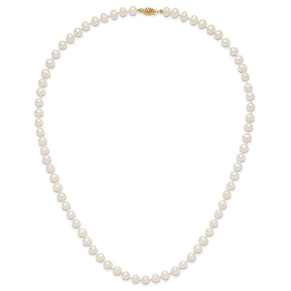 14K Yellow Gold 6 7mm White Near Round Freshwater Cultured Pearl 20 Inch Necklace