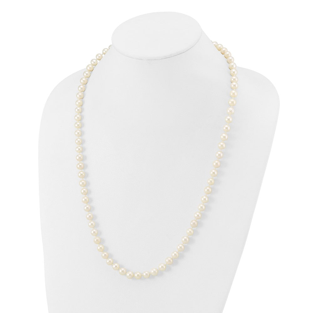 14K Yellow Gold 7 8mm White Near Round Freshwater Cultured Pearl 24 Inch Necklace
