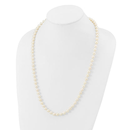 14K Yellow Gold 7 8mm White Near Round Freshwater Cultured Pearl 24 Inch Necklace