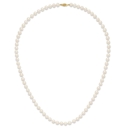14K Yellow Gold 7 8mm White Near Round Freshwater Cultured Pearl 24 Inch Necklace