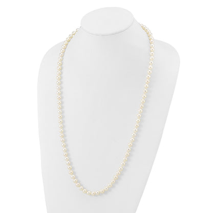 14K Yellow Gold 7 8 mm White Near Round Freshwater Cultured Pearl 28 Inch Necklace