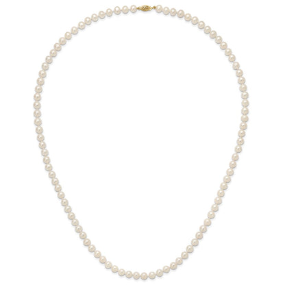 14K Yellow Gold 7 8 mm White Near Round Freshwater Cultured Pearl 28 Inch Necklace