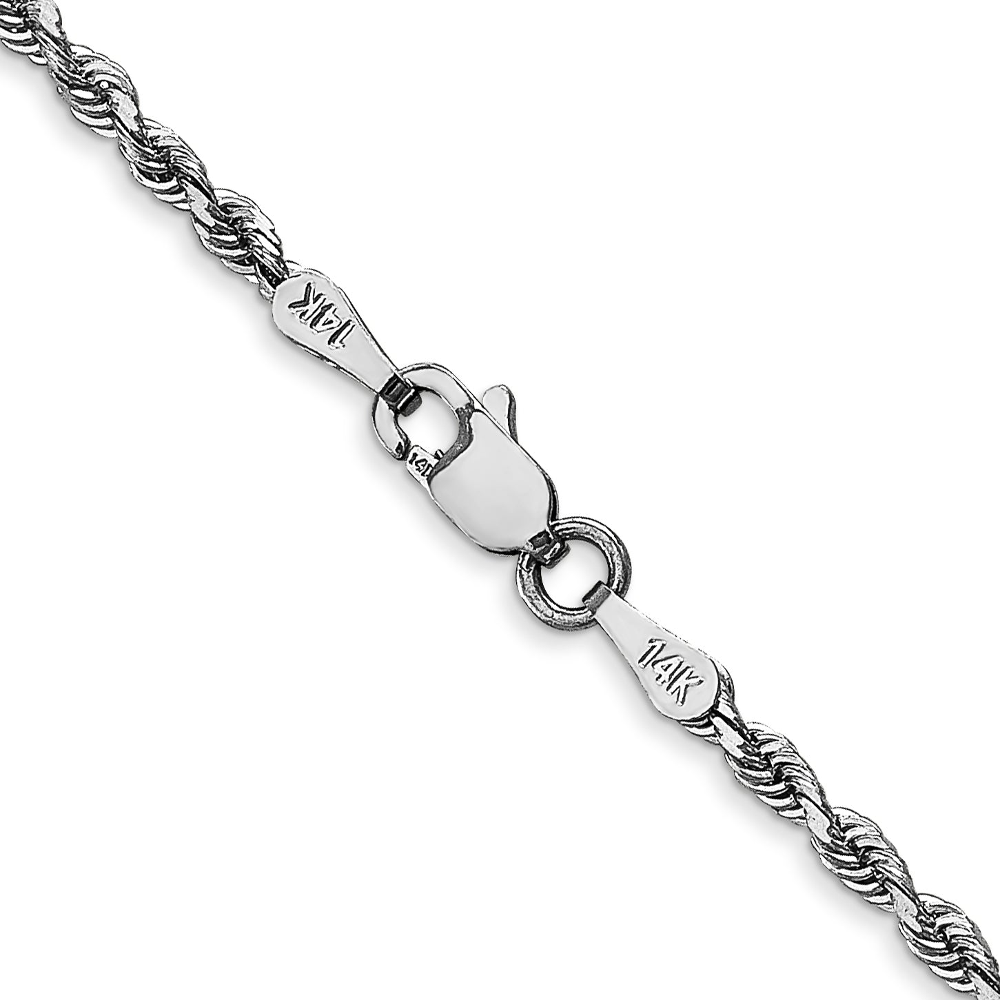 14K White Gold 24 Inch 2.25mm Diamond Cut Quadruple Rope Lobster Clasp Chain Necklace